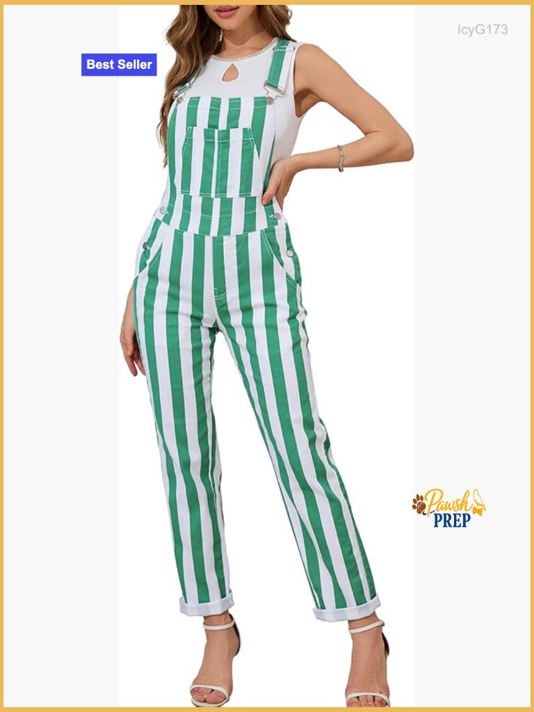 Striped Women's Overalls Jumpsuit Adjustable Straps Cotton Spandex